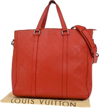 Louis Vuitton Tadao Handbag Damier Infini Leather Red Leather Handbag (Pre-Owned)