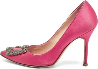 Manolo Blahnik pre-owned 100mm Hangisi satin stiletto pumps - women - Satin/Leather/Leather - 37 - Pink