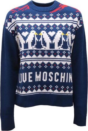 Moschino Liefde Wollen Blend Trui - Dames - Ronde hals truien - Blauw - M - Wol - Truien & Vesten