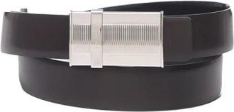 Ferragamo Zwarte leren riem met zilveren gesp - Heren - Riemen - Zwart - 105 CM - Leer - Accessoires