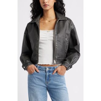 BP. Washed Faux Leather Jacket in Black at Nordstrom, Size Xx-Small