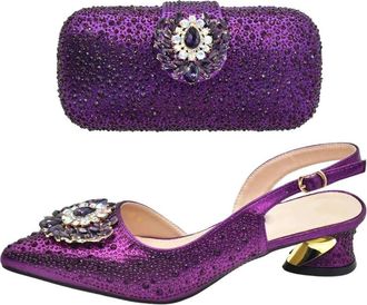 Generic Shoe and Bag Set for Party Women Shoes and Bags to Set Elegant Rhinestone Lady Heeled Pumps Women Wedding Purple