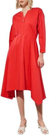 Ming Wang Long Sleeve Asymmetric Hem Cotton Blend Dress in Flamenco at Nordstrom Rack, Size X-Small