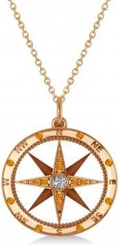 Allurez Compass Pendant Citrine & Diamond Accented 14k Rose Gold (0.19ct)