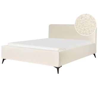 Beliani Cama De Boucl&eacute; 180 X 200 Moderna Estructura De Metal Con Cabecero Patas De Metal Negras Dormitorio Blanco Crema Valognes