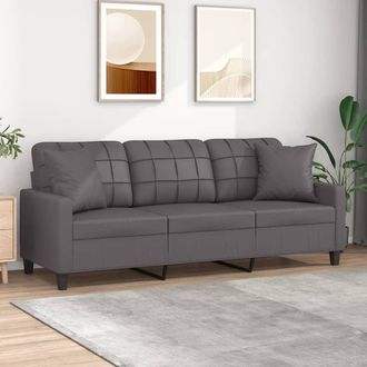 vidaXL Vidaxl - Sof&aacute; De 3 Plazas Con Cojines Cuero Sint&eacute;tico Gris 180 Cm