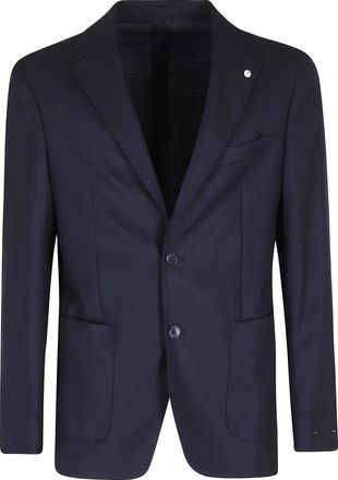 L.B.M. 1911 Blue Opsak Single-Breasted Opsak-Motif Wool Blazer
