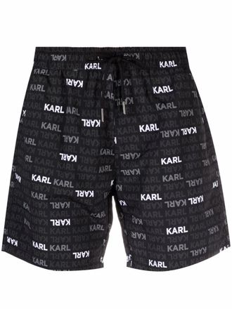 Karl Lagerfeld Zwembroek met trekkoordtaille - Zwart