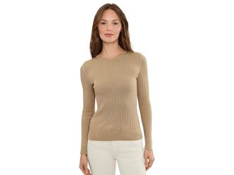 Lauren Ralph Lauren Petite Mini-Cable Crewneck Sweater Womens Clothing Birch Tan : PXS, Cotton/Viscose