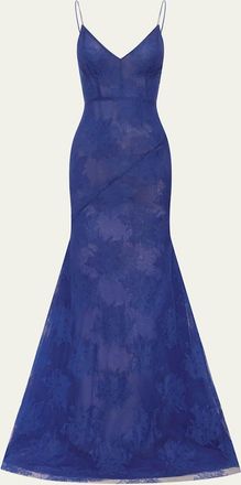 Alex Perry Plunging Sheer Lace Bikini Gown