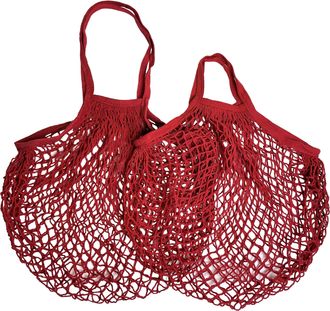 MODO Reusable (2 Pack) String Cotton Net Shopping Bags 1 Short & 1 Long Handle Bag Multipurpose Toys Storage (Red)