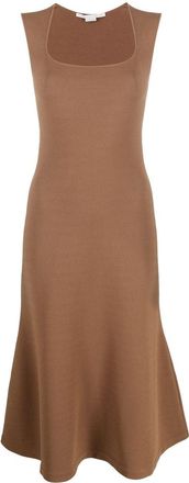 Stella McCartney square-neck sleeveless flared dress - women - Polyester/Viscose - 38 - Brown