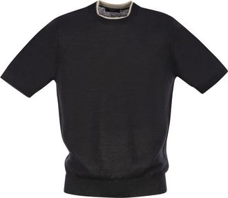 PESERICO Peserico Mens T-shirt In Linen And Cotton Yarn - Black - Size EU 50 (Mens)