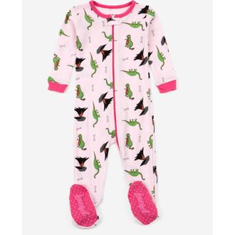 Leveret Footed Cotton Pajamas Matching Family Coordinated Prints in Dinosaur Light Pink at Nordstrom, Size 0-3M