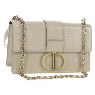 Dior 30 Montaigne Chain Flap Micro Cannage Metallic Calfskin Beige Patent_Leather Handbag (Pre-Owned)