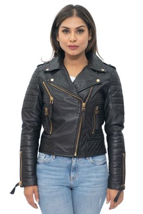 Infinity Leather Dames leren gewatteerde vintage Brando bikerjack-Lusaka