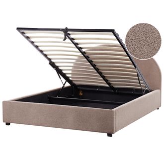Beliani Cama Con Almacenaje Minimalista De Boucl&eacute; Gris Pardo 160 X 200 Cm Vaucluse