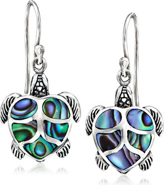 Ross-Simons Abalone Shell Bali-Style Turtle Drop Earrings in Sterling Silver