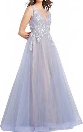 Jovani Floral Bodice A-Line Gown In Lavender
