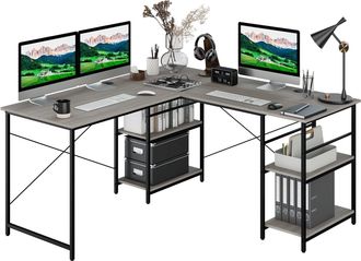 Costway L-Shaped Corner Computer Desk Home Study Writing Desk Workstation w/ Storage Shelf