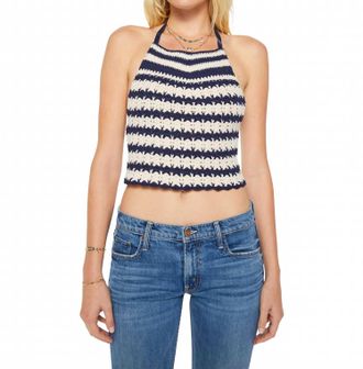 Mother Sunburn Halter Top In Navy/ivory Stripe