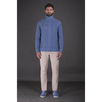 Moorer MenS Light Blue Cable Knit Sweater, Size 44