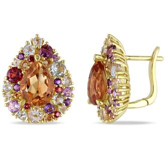 Amour 6 CT TGW Multi Gemstone Teardrop Earrings In Yellow Plated Sterling Silver