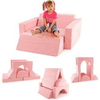 Costway Costway - Divano Modulare per Bambini 8 Pezzi, Divanetto per Bambini con Copertura Staccabile per Sala Giochi e Camera da Letto, Divano Creativo per