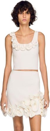 Sandro Floral knit crop top in White at Nordstrom, Size X-Small