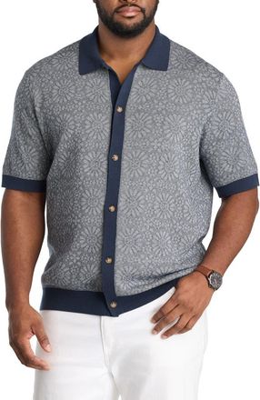 Nautica Big & Tall Jacquard Button-Front Sweater Polo Shirt in Navy Seas at Nordstrom, Size Xxx-Large