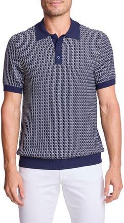 Paisley & Gray Trim Fit Geometric Knit Polo in Crisp Navy & White at Nordstrom Rack, Size Xxx-Large