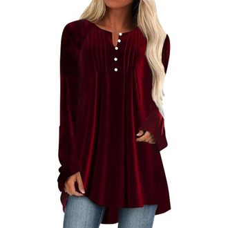 Generic Velvet Shirt For Women Uk Long Tunic Tops Loose V Neck Long Sleeve Longline Blouse Ladies Swing Tunic Top Button Up Henley Shirt Slim Fit T Shirts Com