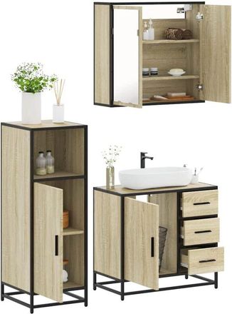 vidaXL Set De Muebles De Ba&ntilde;o 3 Pzas Madera Contrachapada Roble Sonoma Vidaxl