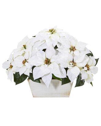 Nearly Natural 16In. Poinsettia Artificial Arrangement In White Wash Planter