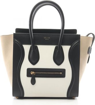 Celine Beige Black White Leather Handbag Tote Bag (Pre-Owned)