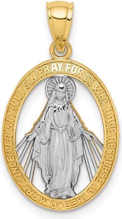 Diamond2Deal 14k Yellow Gold and White Rhodium Cut-out Miraculous Medal Oval Pendant