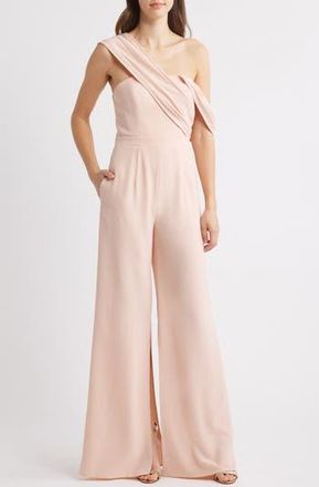 Black Halo Evelina Draped Off the Shoulder Wide Leg Jumpsuit in Ballet Slipper at Nordstrom Rack, Size 8