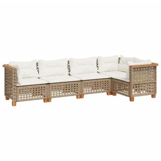 vidaXL Juego De Sof&aacute;s Jard&iacute;n Con Cojines 5 Pzas Rat&aacute;n Sint&eacute;tico Beige Vidaxl