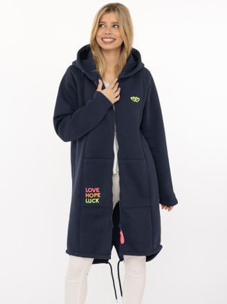 Zwillingsherz Jerseymantel ZWILLINGSHERZ, Damen, Gr. L/XL, marine, Sweatware, Obermaterial: 50% Baumwolle, 50% Polyester, normal h&uuml;ftbedeckend, V-Ausschnitt, M&auml;ntel