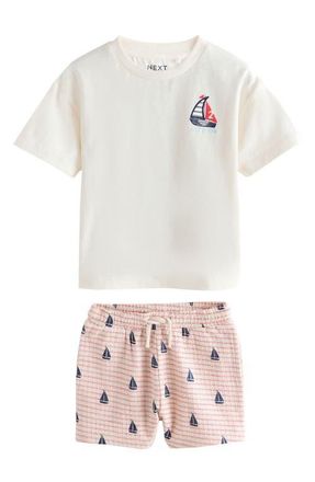 Next Kids Boat Graphic T-Shirt & Shorts Set in White at Nordstrom, Size 12-18M