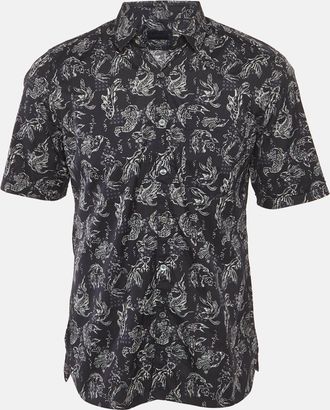 Lanvin Navy Blue Koi-Print Cotton Short Sleeve Shirt