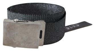 Exte Womens Black Silver Metal Brushed Buckle Waist Belt Textile - Size 100 cm