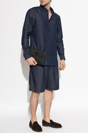 Emporio Armani Shirt With Embroidered Logo, Mens, Navy Blue