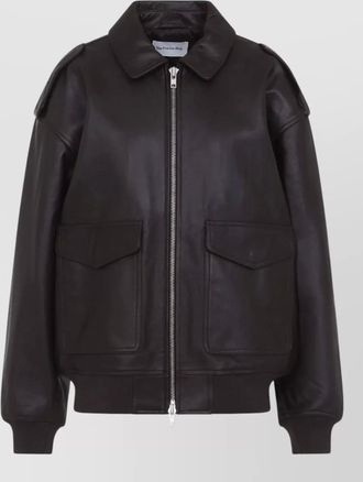 Frankie Shop leather jacket collared design epaulettes pockets