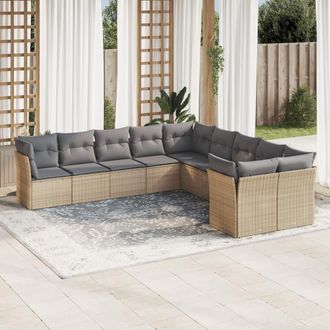 vidaXL Juego De Sof&aacute;s Jard&iacute;n Con Cojines Beige 10 Pzas Rat&aacute;n Sint&eacute;tico Vidaxl