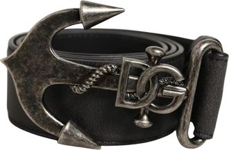Dolce & Gabbana Riem met ankerlogo en metalen gesp - Heren - Riemen - Zwart - ONE Size - Leer - Accessoires