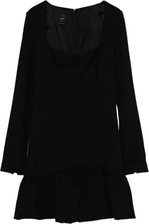 Pinko Zwarte Midi Jurk met Vierkante Halslijn - Dames - Korte kleedjes - Zwart - L - Polyester - Kleedjes