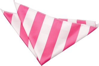 DQT Men Pink Solid Plain Stripe Floral Paisley Polka Dot Pocket Square - Stripe Hot Pink & White
