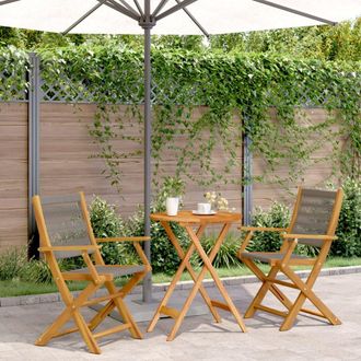 vidaXL Vidaxl - Juego De Bistro De 3 Piezas Polipropileno Y Madera Maciza Gris