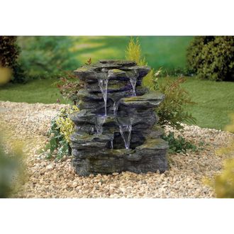 La Hacienda Easy Fountain Cosmo Springs led Natural Garden Water Feature Stone Slate Effect